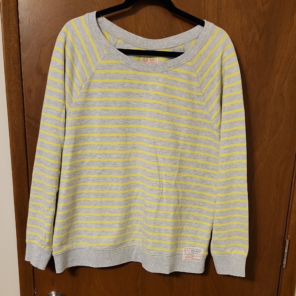 Old Navy Light Gray and Soft Yellow Striped Sweater